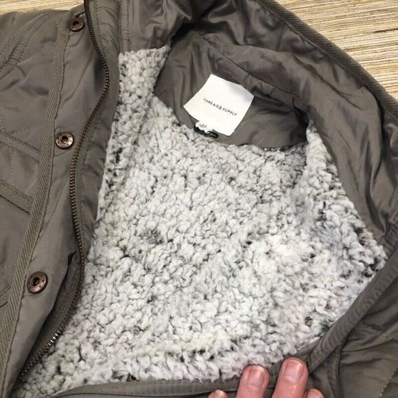 X-111~ Thread & Supply Womens Jacket Coat Gray Snaps Flap Pockets Mock Neck XS - Picture 3 of 5